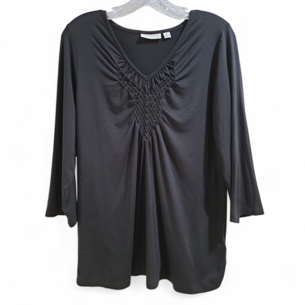 Susan Graver Tunic Black Boho Woven Design 3/4 Sleeve Women's‎ Medium
